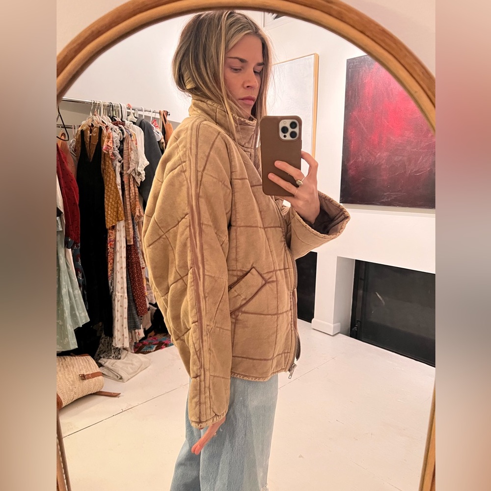 Free People Dolman Quilted Knit Jacket, Champagne Diamonds XS